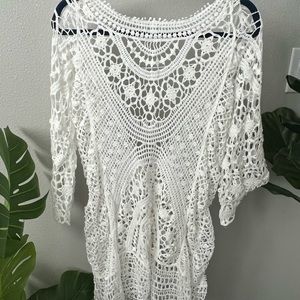 White knit sexy swimsuit coverup